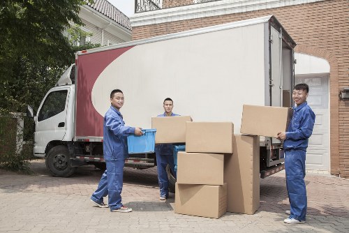 Organized moving boxes inside a mobile storage unit