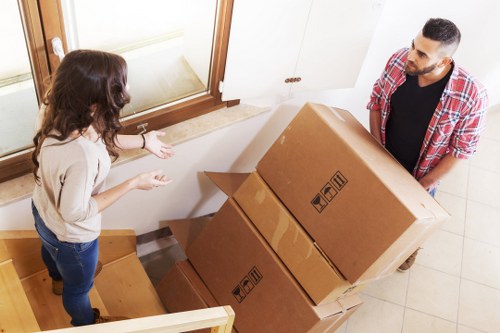 Packed moving boxes ready for removals in Snaresbrook